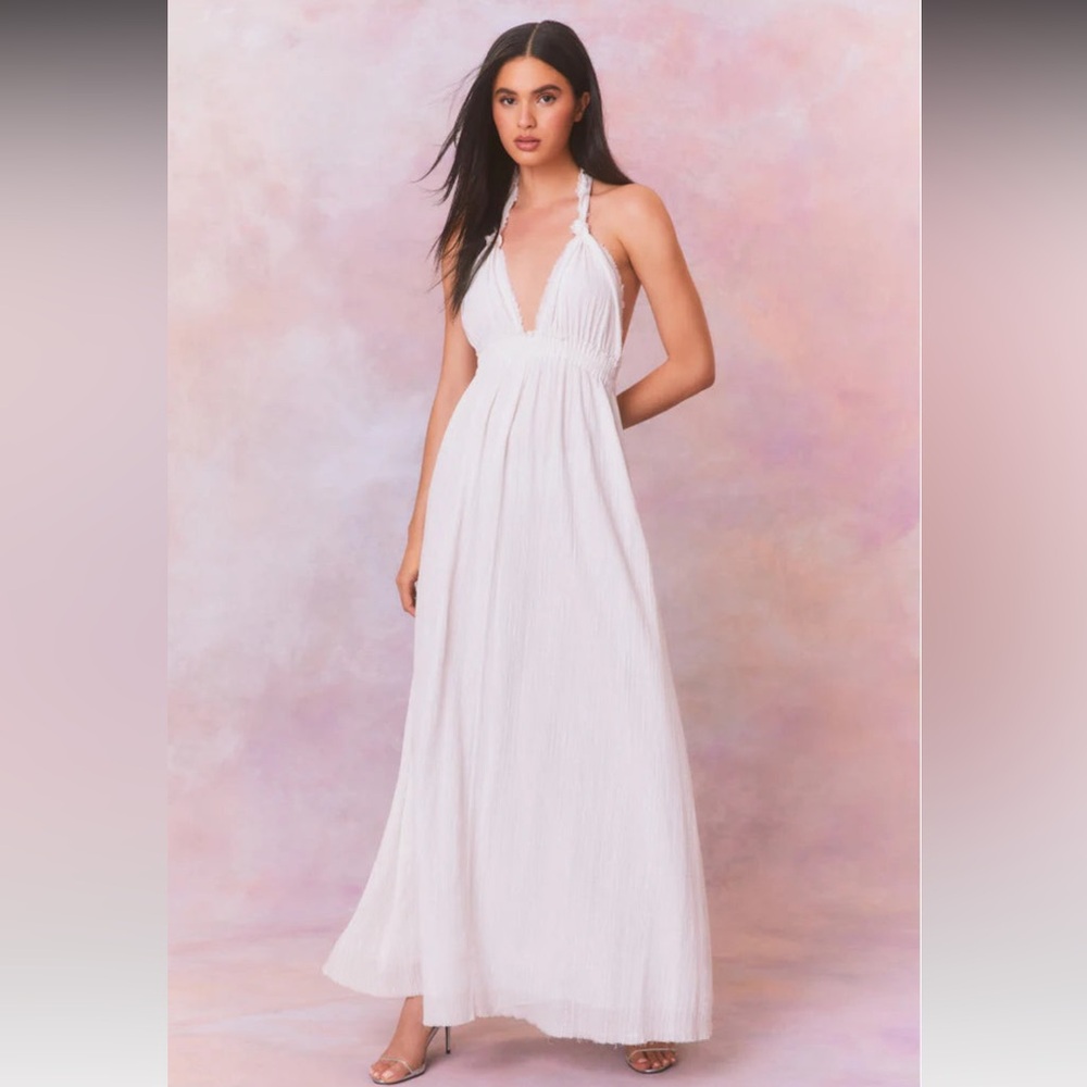 NWT LOVESHACKFANCY - LOVE HALTER MAXI DRESS - IRIDESCENT SLATE